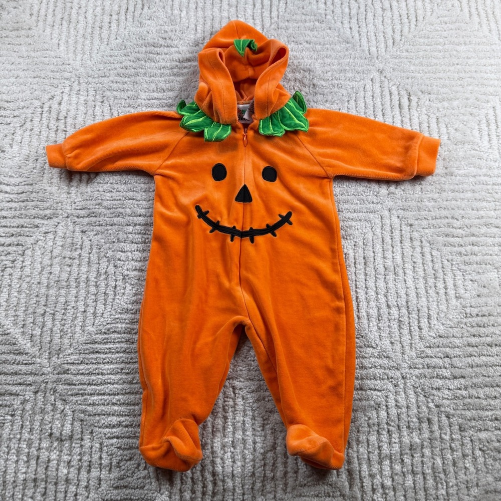 Miniwear Pumpkin Romper Baby 0-3M Orange Halloween Costume Hooded Footed Sleeper